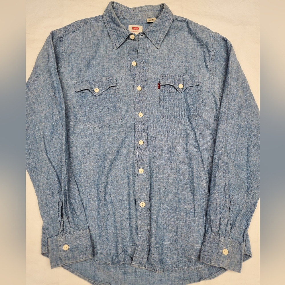 Levi’s Chambray Work Shirt Long Sleeve Button Up Western Utility Blue Denim